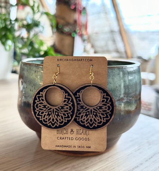 Round Wood Mandala Earrings